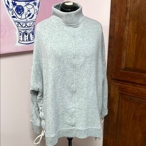 Cozy Gray Turtleneck Sweater with Side Ties